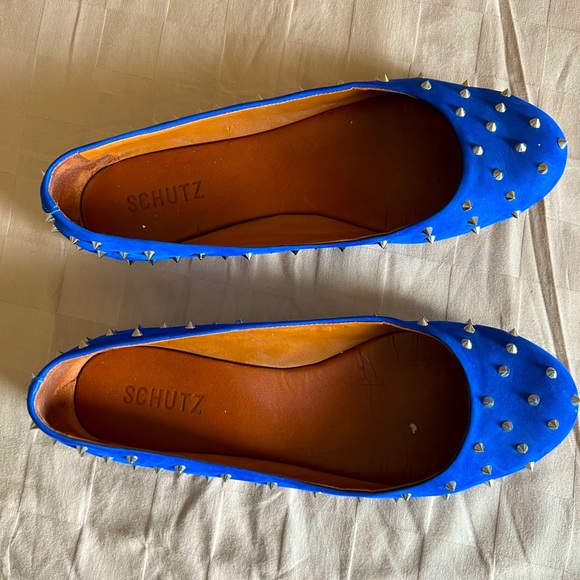 SCHUTZ Periwinkle Blue Studded Ballet Leather M Flats Size US 9 - Picture 2 of 11
